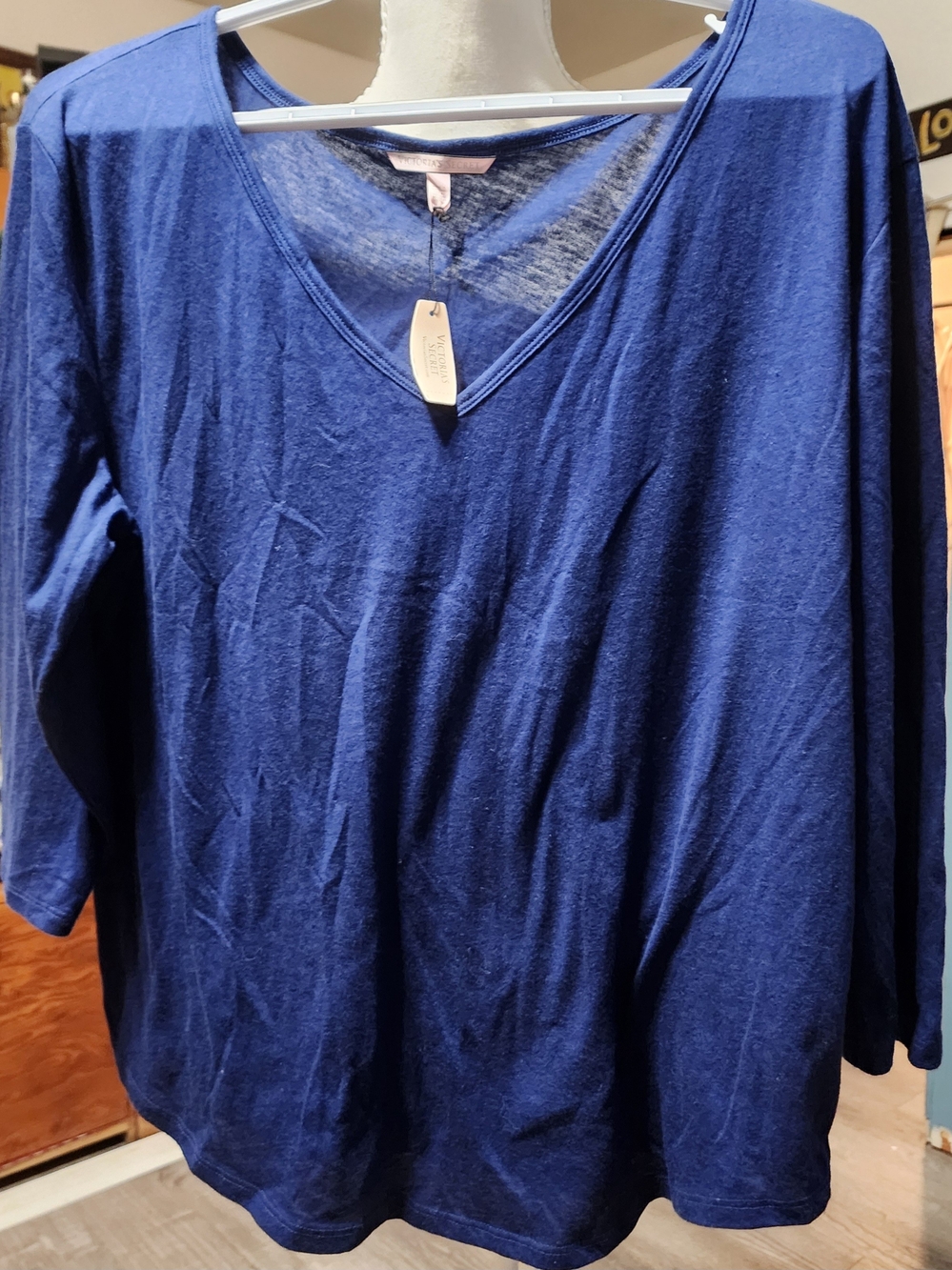 Victoria's Secret Deep Blue V-Neck Long Sleeve Top Sz Lrg NWT